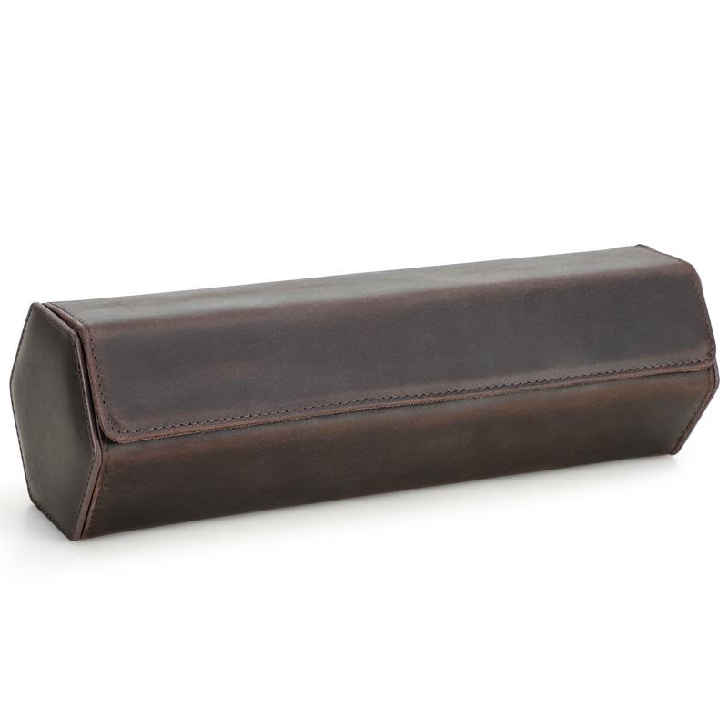 

Винтажная шестиугольная шкатулка для хранения часов из коровьей кожи Crazy Horse - Ударопрочная, Портативная, Натуральная кожа, Органайзер для 4 наручных часов кофейный