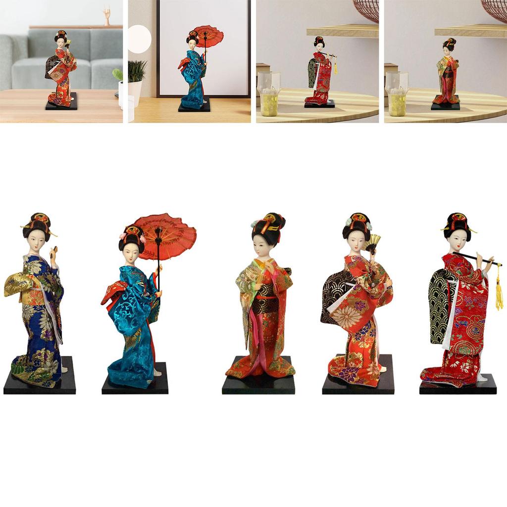 Asian Statue 9 inch Ornament Collectible Figurine Japanese Kimono Geisha Doll for Entrance Bookshelf Bedroom Table Cabinet