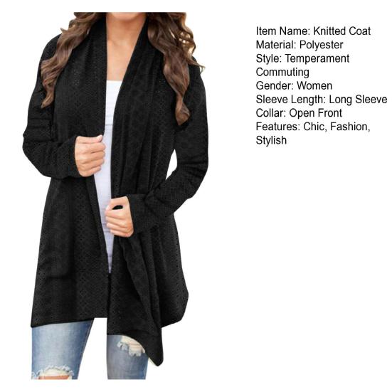 Women's Long Crochet Cardigan Sweater Long Sleeve Open Front Knitted