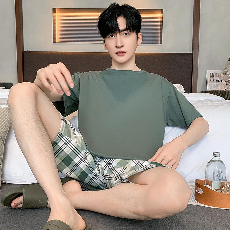 "2024 Men's Thin Cotton Short-Sleeve Pajama Set - Summer Style, Large Sizes Available"