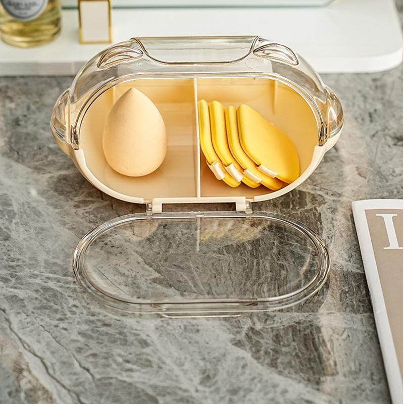 Transparent Cover Beauty Egg Storage Container Dust-proof Separated Grid Design Makeup Puff Holder for Cosmetic Blender Tools