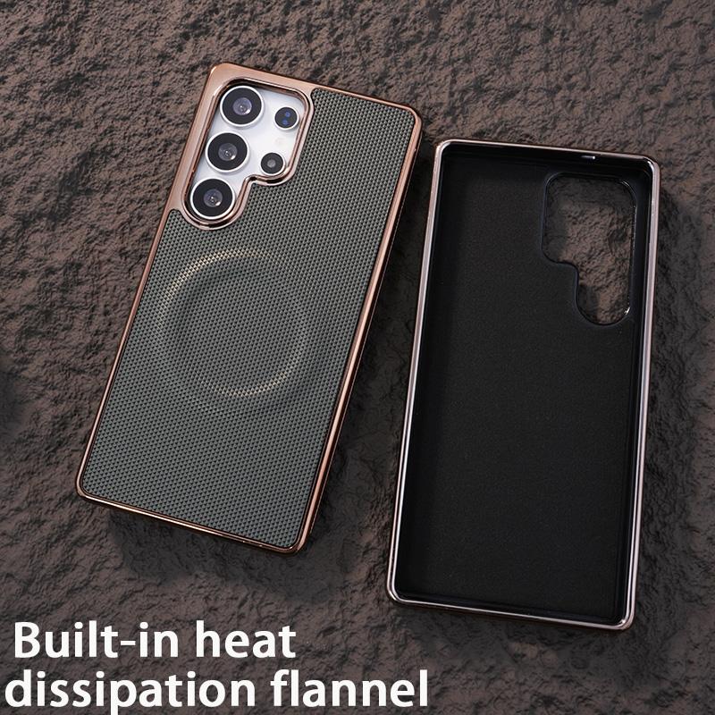 Plating Soft Edge Leder-Telefonhülle für Samsung Galaxy S24 FE S25 Ultra S23 S22 Plus Unterstützung für kabelloses Laden mit magnetischer Abdeckung