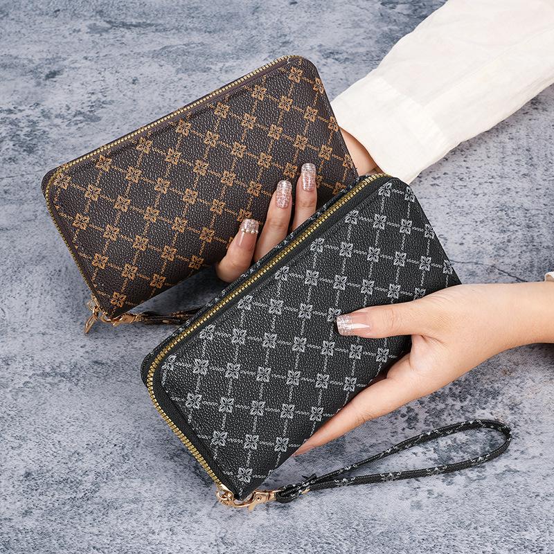 Damski Długi Portfel na Zamek Błyskawiczny 2024 - Koreański Styl Torba na Telefon, Modny Duży Pojemny Portfel Kopertówka i Monetarka dla Mamy