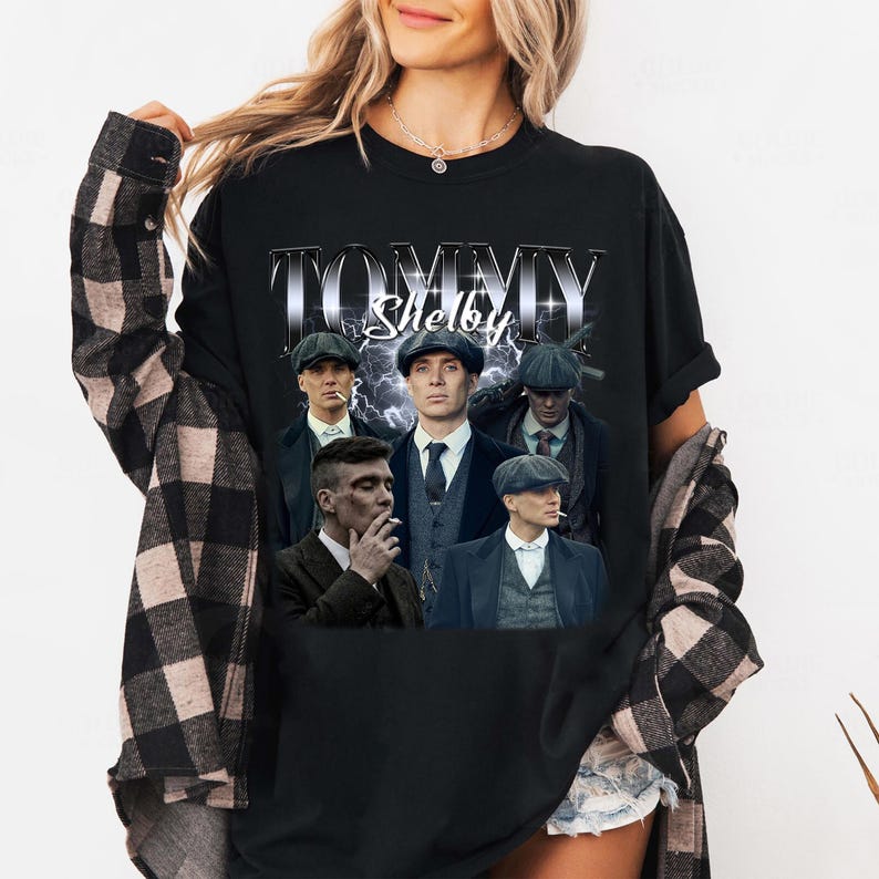 Tommy Shelby Peaky Blinder Retro Koszulka dla Fana, Unisex Koszulka Filmowa, Styl Vintage Hip Hop Streetwear Luźna Koszulka z Krótkim Rękawem Codzienna Odzież