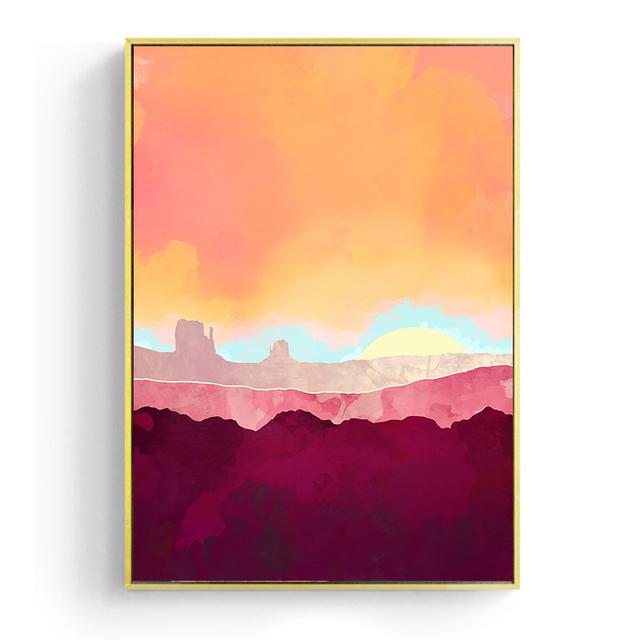 Japanese Cherry Blossom Tone Landscape Poster Pink Sunrise Mountain Picture Wall Art Canvas Painting Modern Room Home Decoration