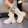 Girls High Top Winter Boots Bow Detail Slip Resistant Rubber Sole Zipper Closure Warm Fabric Lining