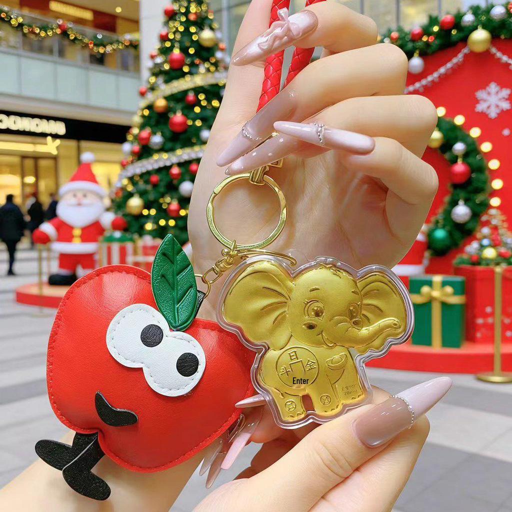 999 Gold Lucky Charm Christmas Apple Keychain - Cute Cartoon New Year Gift