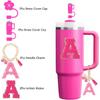 Cup Accessories Set for Stanley Cup 30oz 40oz tumbler with handle, Including Silicone Straw Topper Cover Cap, Handle Charm, Initials Sticker Fuchsia