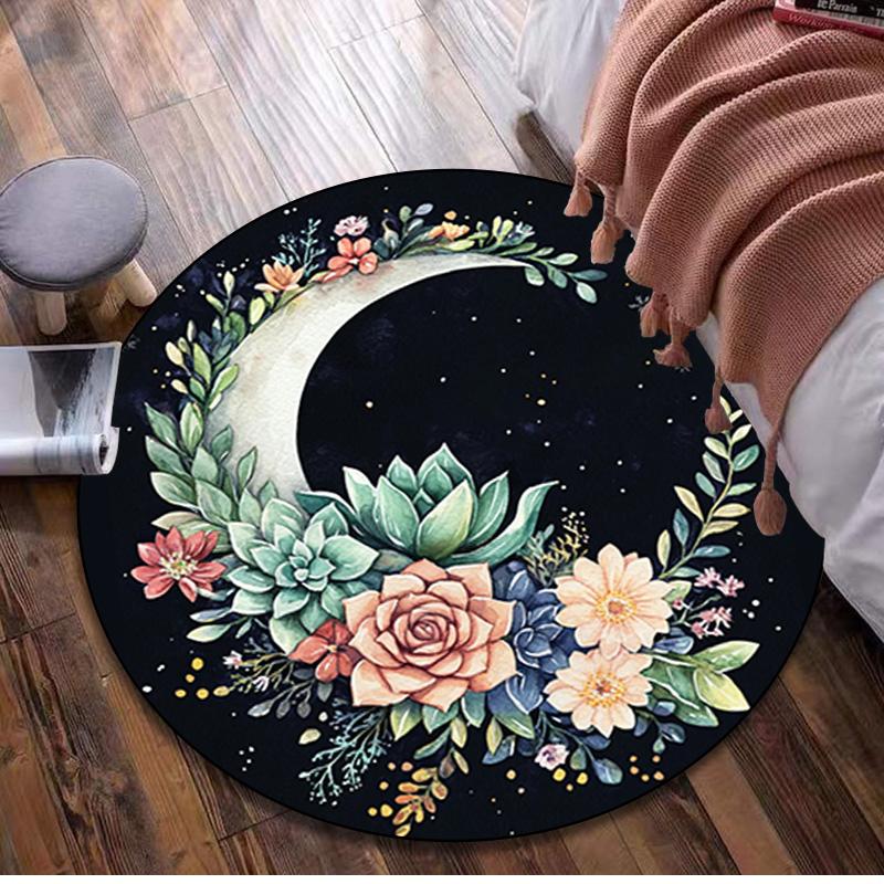 1Pc Flower crescent moon Circular Print Rug - home decoration Carpet For Living Room Bedroom Flooring Computer Chair Area Rug