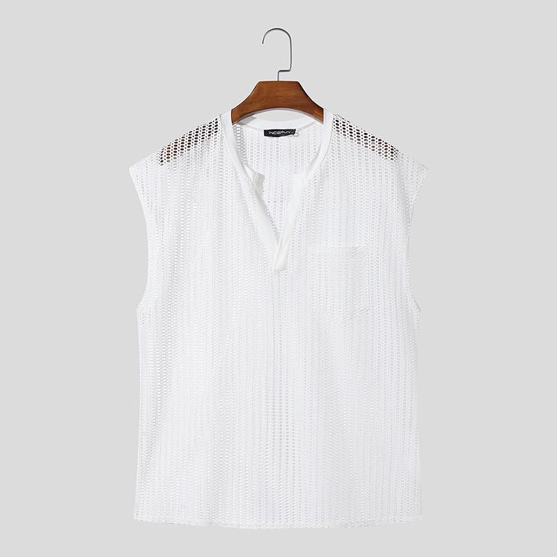 

INCERUN Summer Men Short Sleeves See Through Mesh Tops T-shirts XL