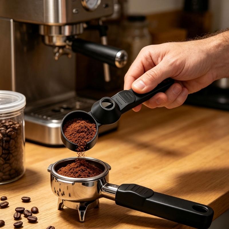 Integrated Coffee Funnel Spoon for Cleaner Powder Filling In Home Brewing, Kitchen Use, and Daily Drink Mixing