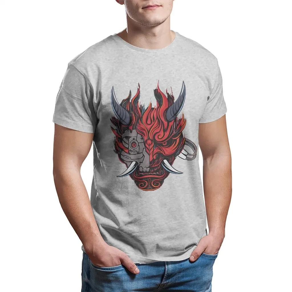 Cyber samurai 2077 Oni T shirt pure cotton vintage T-shirt crew neck tees short sleeve tops summer