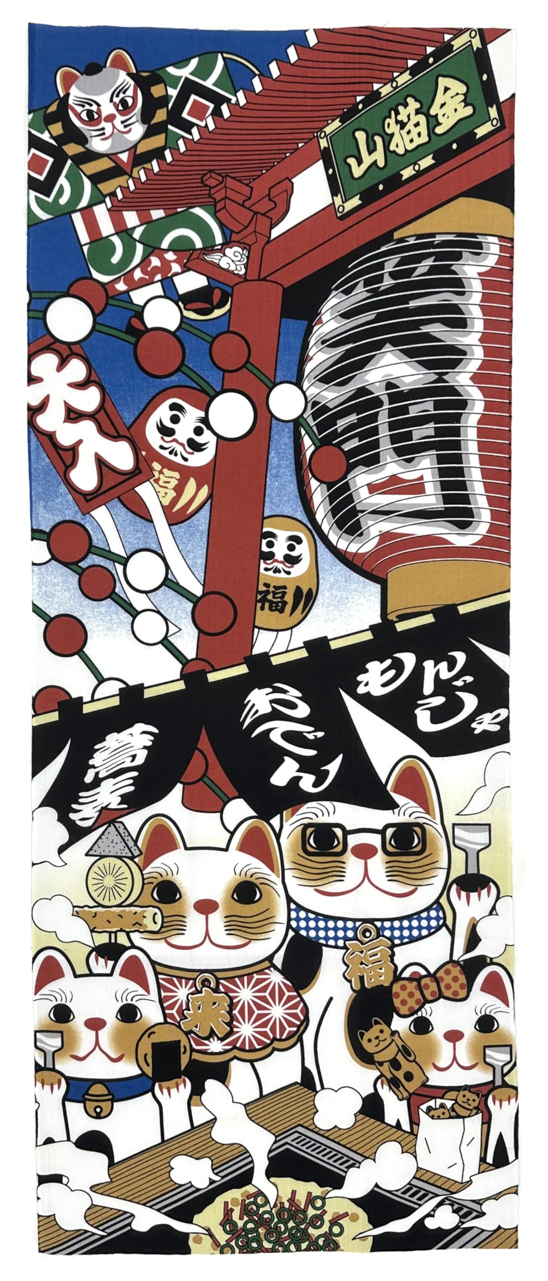 Lucky Cat Tenugui hand Tokyo Gourmet (Japanese towel) -