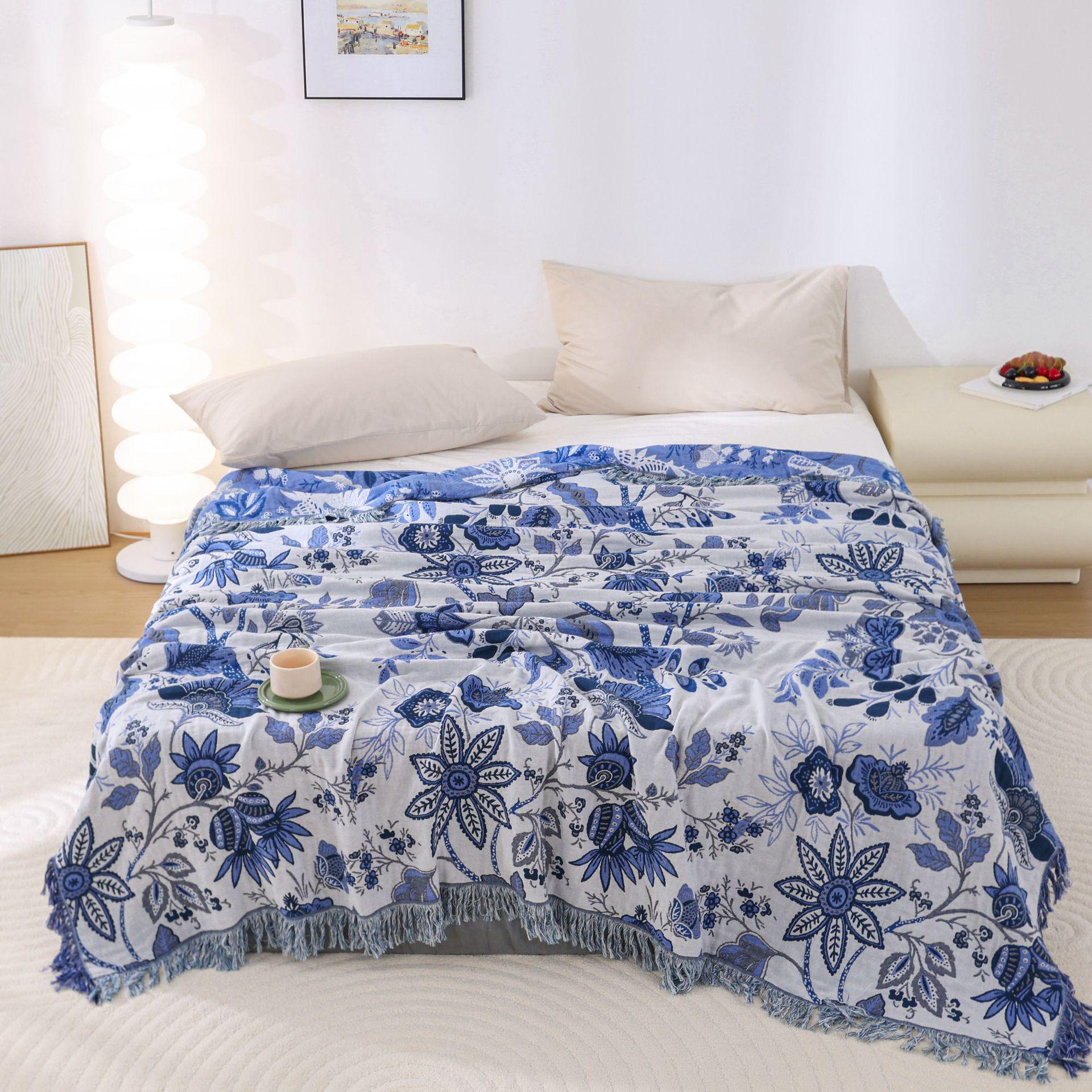 Bunte botanische eng gewebte toasty Hülle mit Quasten künstlerische Freigeist-Dekoration für Sofa weiche stilvolle Couch Schutzhülle ideal für Zuhause weich 150cmx200cm