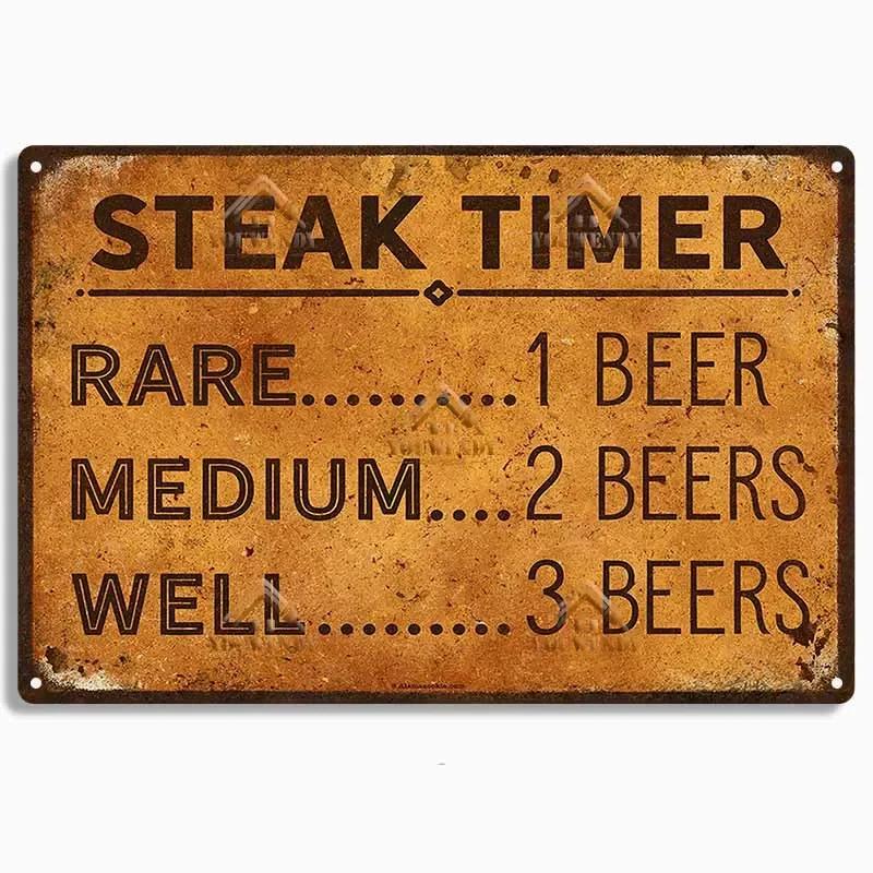 HD Metal Tin Sign Vintage Funny Beer Bar Wall Decor Retro No Working Steak Timer Alcohol Sign for Man Cave Pub Bar Kitchen Dec