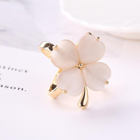 Anello Fermascarpe Quadrifoglio Anello Portascarpe Elegante con Pietra Occhio di Gatto Artificiale per Sciarpe, Foulard, Camicie da Donna
