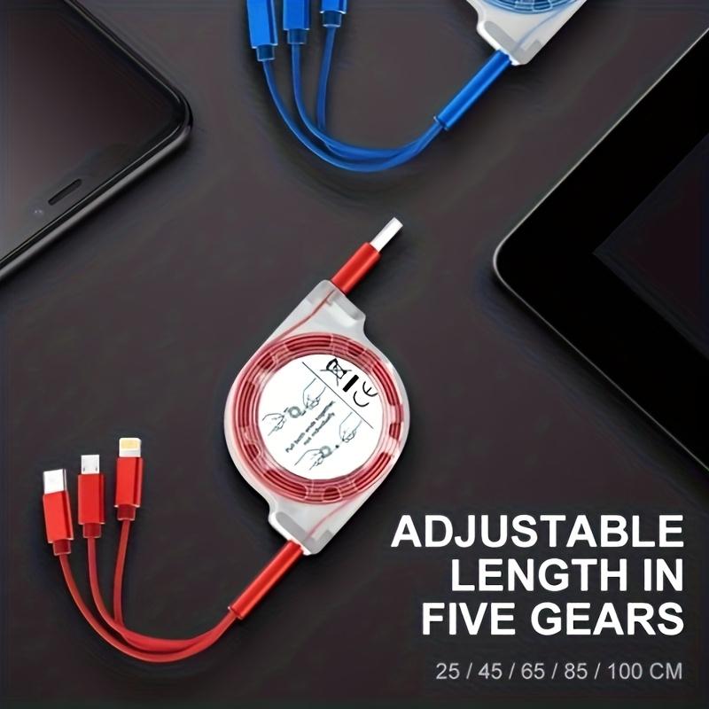 

Versatile 3-in-1 Retractable USB Cord, Three Connectors for Android, Type-C & iPhone, Durable Design
