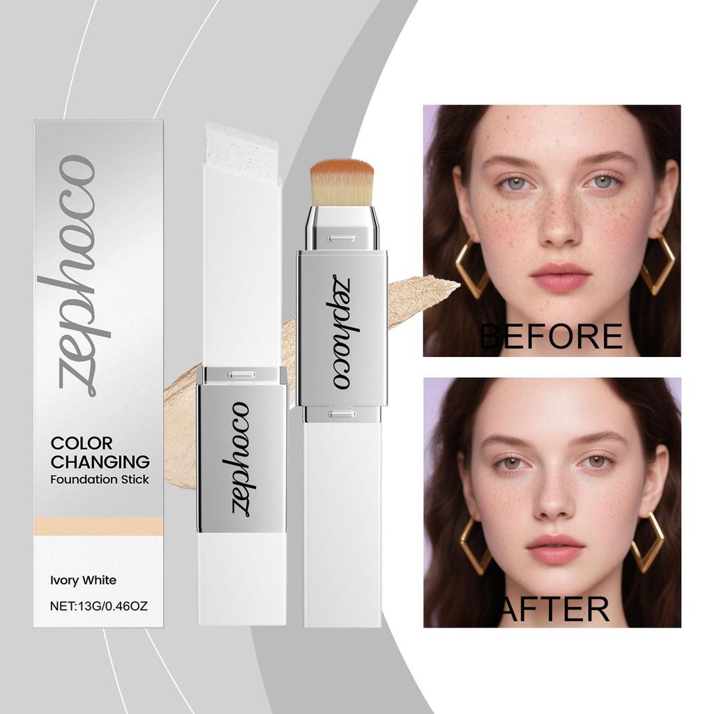Two-in-One Color-Changing Foundation Stick High Concealer Lightweight Brightening Moisturizing Matte Hydrate Lasting Base Makeup