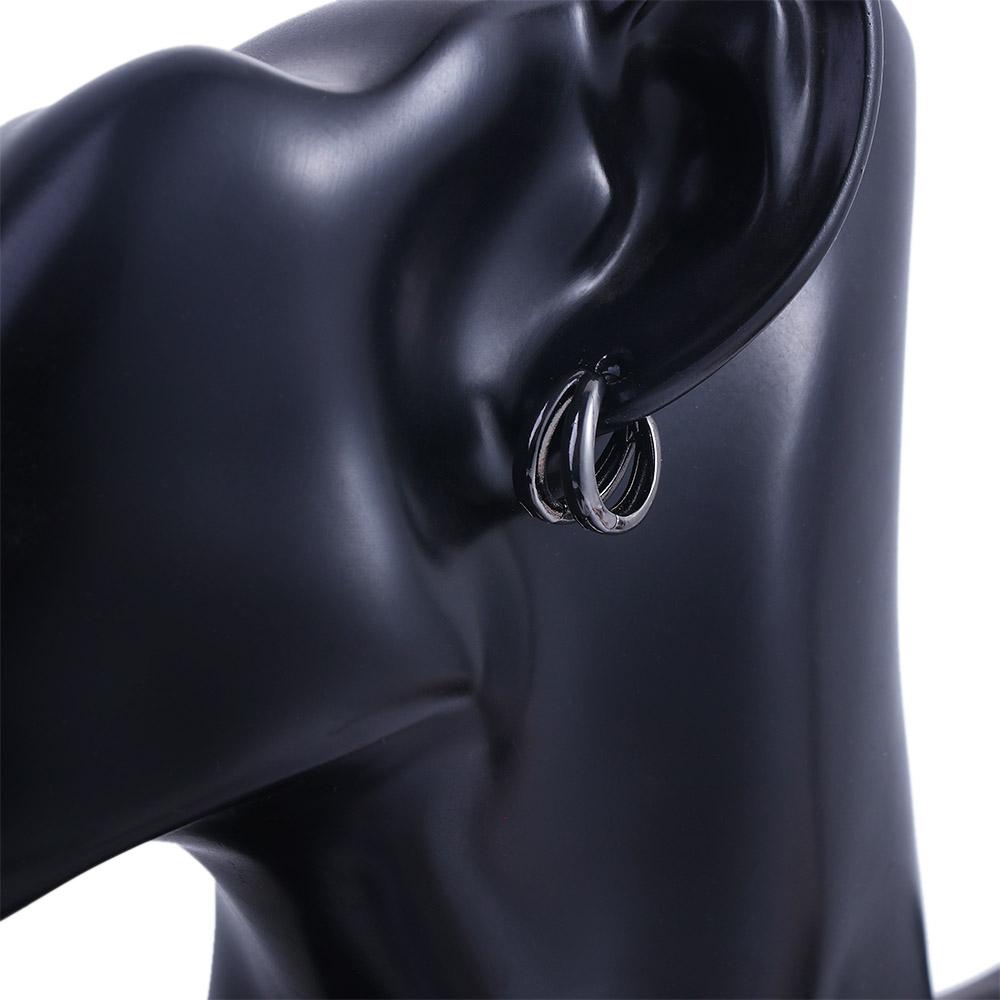 Silver Color Black Round Round Circle Punk Jewelry Ear Studs Stud Earrings Men Hoop Earrings