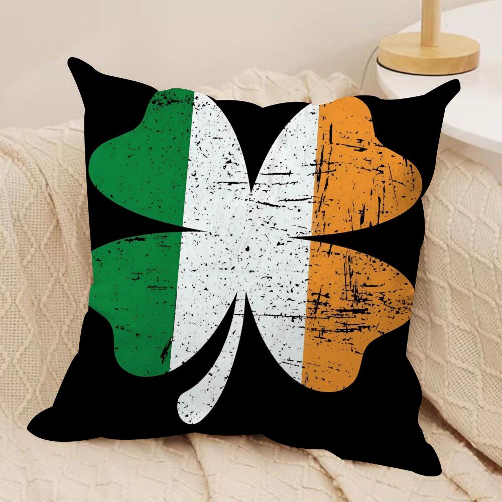 Irish Flag with Four Leaf Clover Cushion Cover Soft Plush Throw Pillow Cover DoubleSided Cushion Case Cozy Sofa Home Decor 30x30cm
