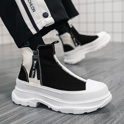 Autumn Men Casual Sneakers Canvas Chunky Platform Ankle Boots High-cut Zip Patchwork Sneakers Male Breathable Sport Shoes 39 44