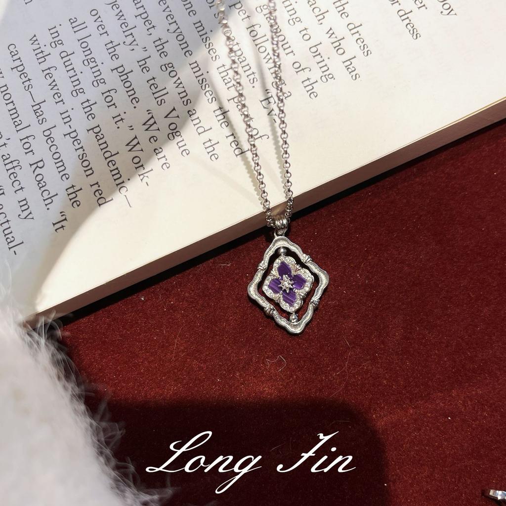 French Retro High-End Purple Dragon Crystal Turquoise Bracelet, Necklace, Earrings, Court Style Four-Leaf Clover Set, Live Broadcast Special