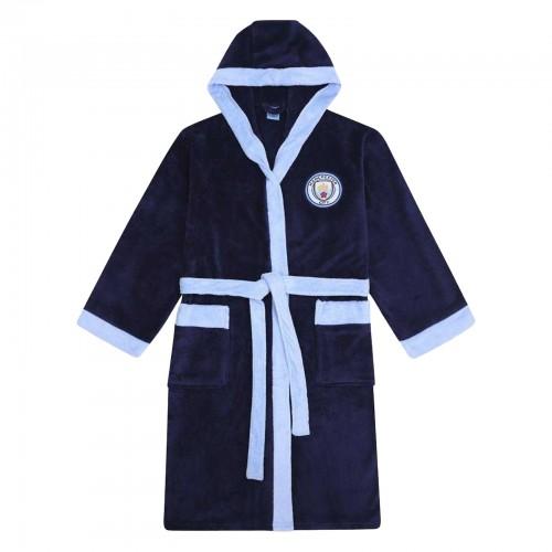 Manchester City FC Mens Crest Fleece Contrast Trim Dressing Gown