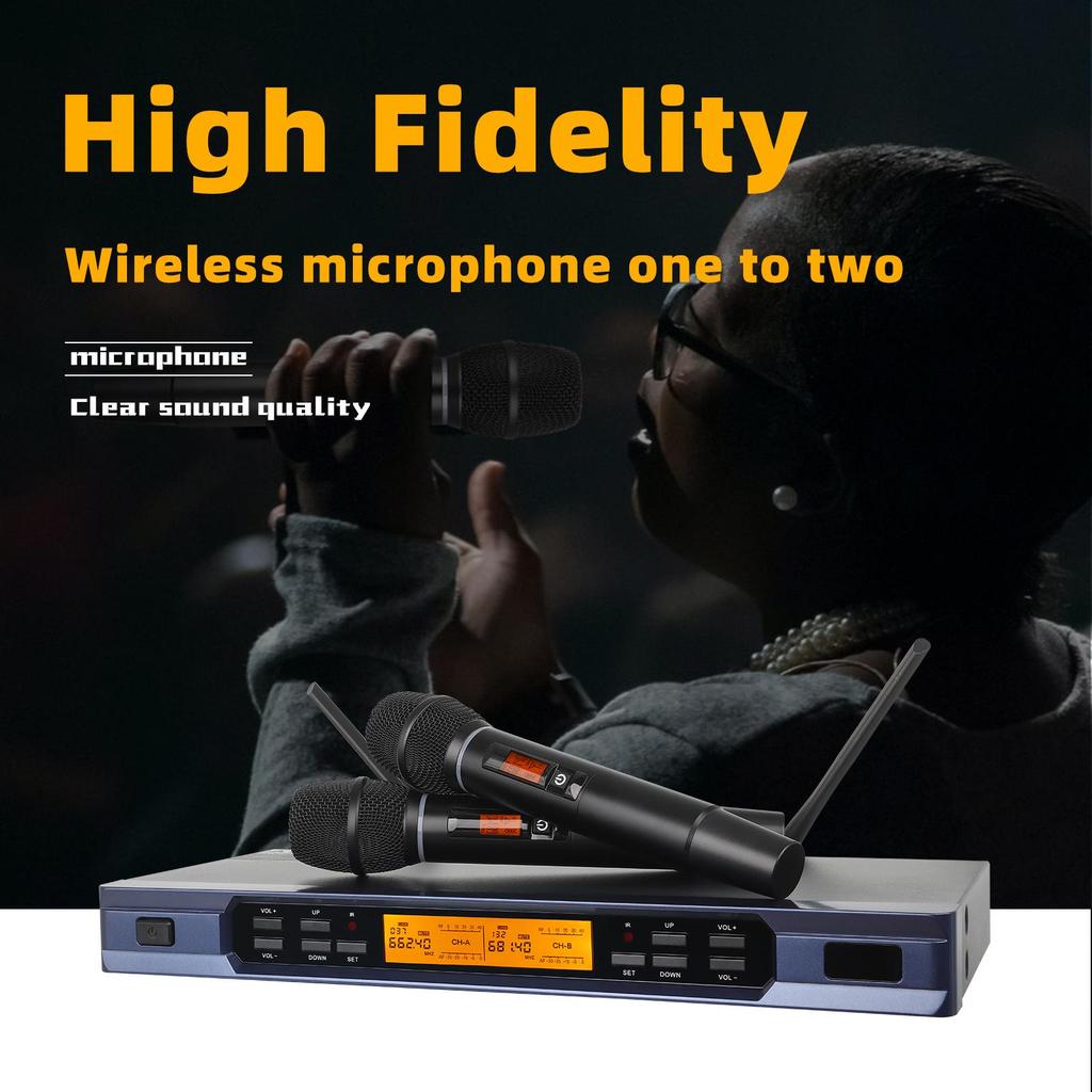 UHF Metal Wireless Microphone with Infrared Frequency Matching for Singing (One-to-Two)