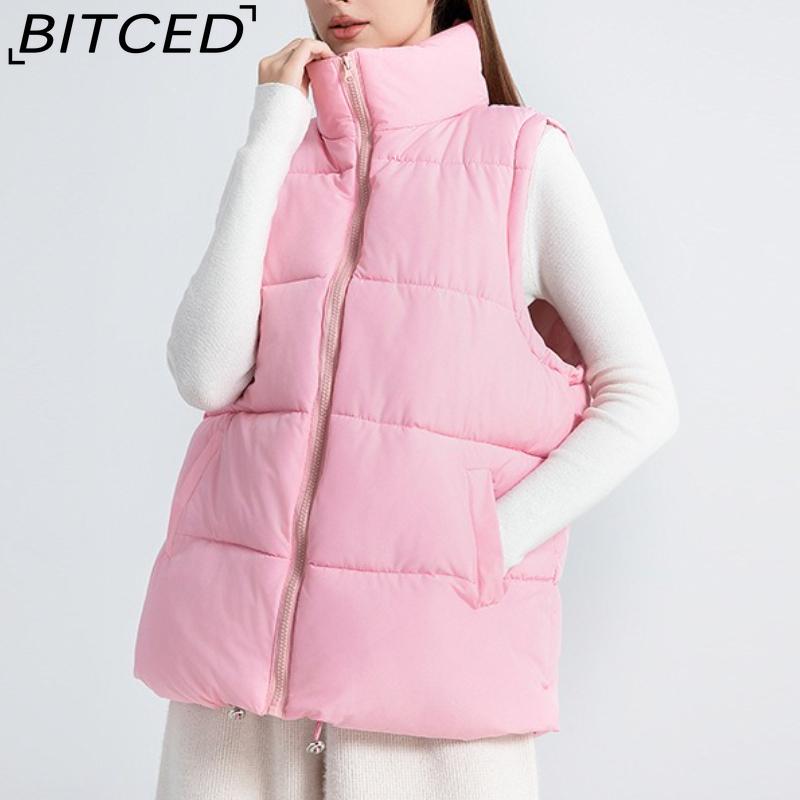 BITCED Women's Autumn/Winter Sleeveless Cotton Coat Mid-Length Stand Collar Thermal Down-Filled Cotton Vest Thickened Waistcoat Outerwear