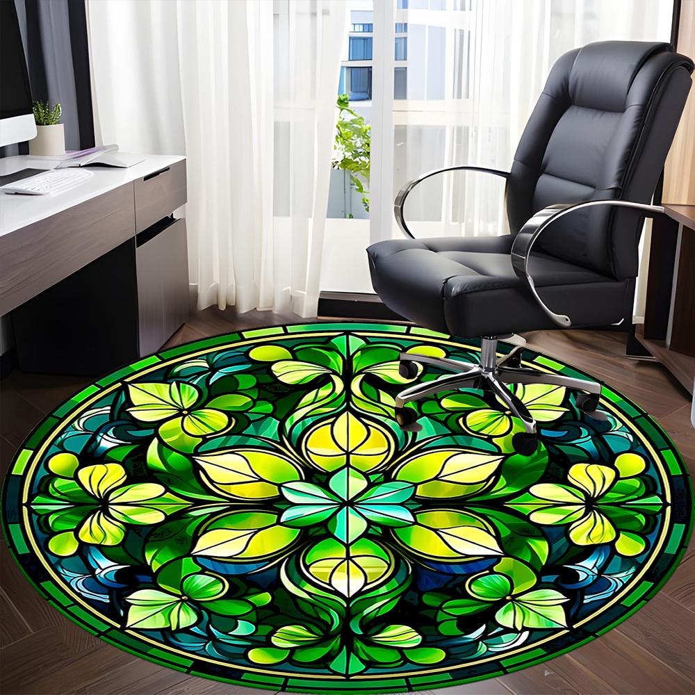 1pc Stained Glass Clover Office Round Area Rug, Indoor Mat Suitable ForOffice, Under Office Chairs Bedroom Living Room Home Decor, D126