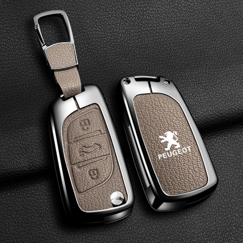 For Peugeot 107 207 307 307S 308 407 607 Zine Alloy Leather Car Remote Key Case Cover Protector Leather Key Bag Auto Accessories