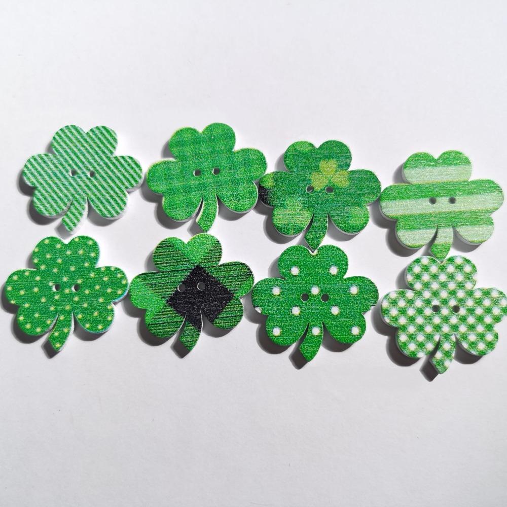 

50Pcs Wooden Green Clover Buttons Cute Garment Ornaments 2025 Craft Accessories 2