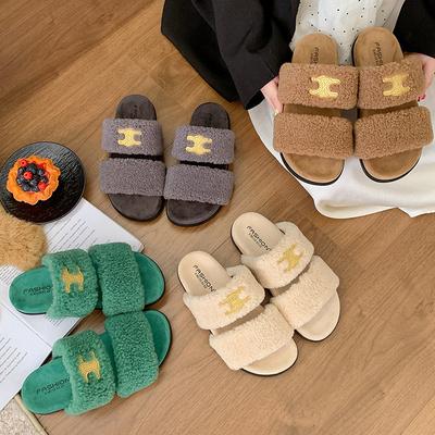 Pantoufles Mao Mao pour femmes vêtements d'extérieur 2025 automne et hiver nouveaux modèles sont très faciles à porter semelle épaisse laine d'agneau pantoufles en coton paresseuses à enfiler