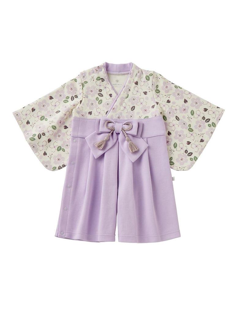 Mokumoff Baby Hakama Japanese Formal Wear for Boys and Perfect for First Meal and 100th Day Size Purple Romper, Girls, Celebrations, 70,