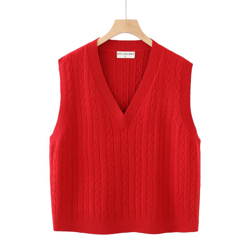 2026 Spring Plus Size V-Neck Knit Sweater Vest for Women