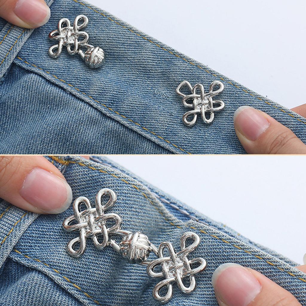 Beautiful Chinese Knot Adjustable Tightener Waist Buckle For Jeans,No Sewing Required Metal Button Adjuster For Pants And Skirts