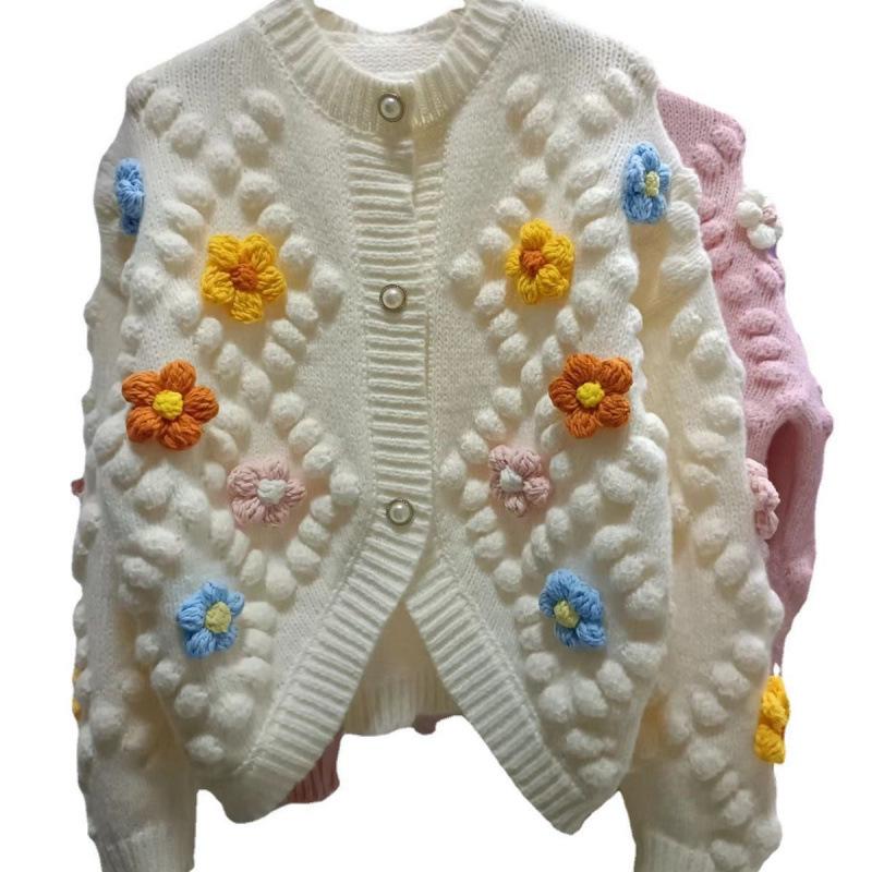 2024 Autumn/Winter Hand-Crocheted Women's Cardigan with 3D Floral Embroidery