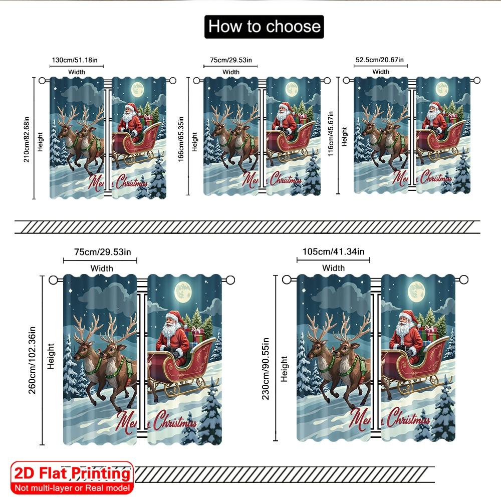 2pcs 2D Flat Printing Christmas Party Curtain Santa Claus Sleigh Reindeer Snow Christmas Fabric Without Electricity Birthday