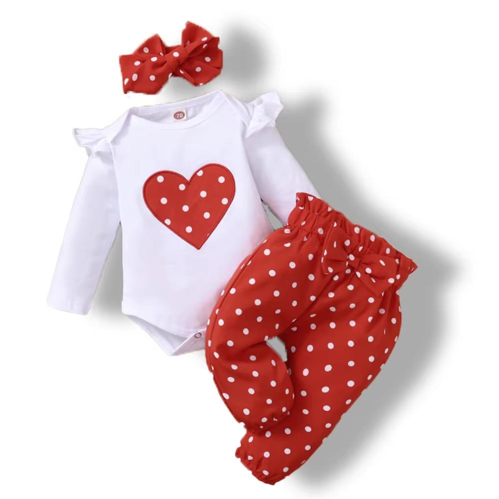 3PCS Newborn Baby Girl Clothes Set Love Heart Long Sleeve Romper+Pant+Headband Fashion Outfits for Toddler Girl 0-18 Months 70 (0-3M) красный/белый