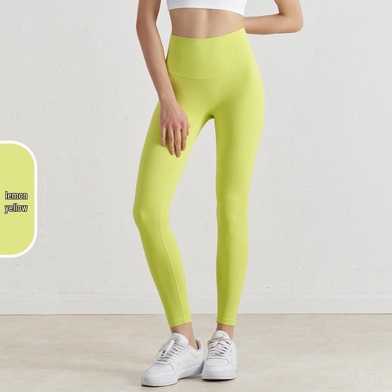 Pantaloni da Yoga da Donna a Vita Alta, Effetto Solleva Glutei Color Pesca - Senza Cuciture Visibili, Sensazione Nuda