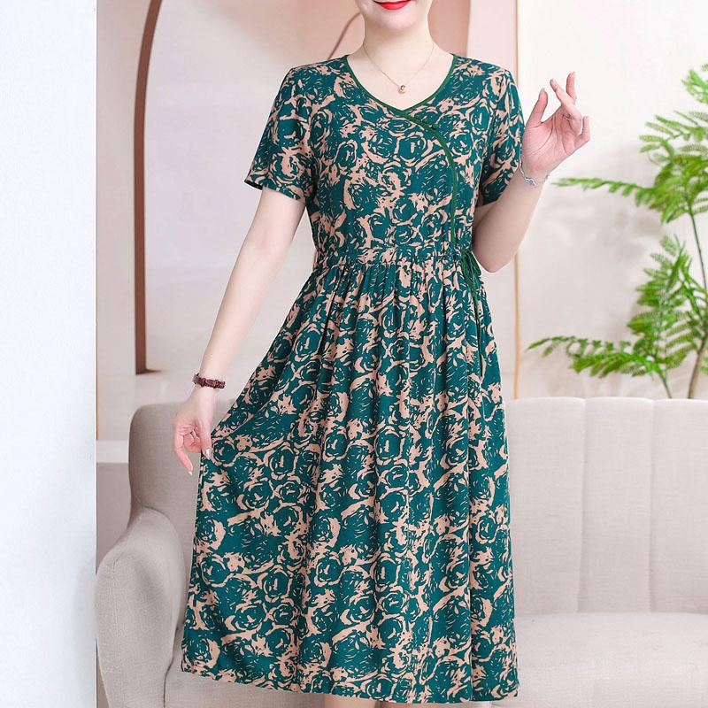 

Элегантные женские платья больших размеров, повседневные свободные длинные платья с коротким рукавом, женская винтажная летняя одежда с принтом 6XL