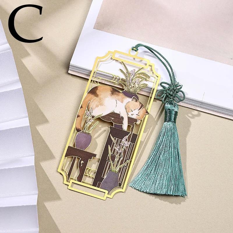 Style Chinese Hollowed 1pcs Creative Out Metal Cat Bookmarks Students Library Reading Tools Teachers Day Gifts School Souvenirs