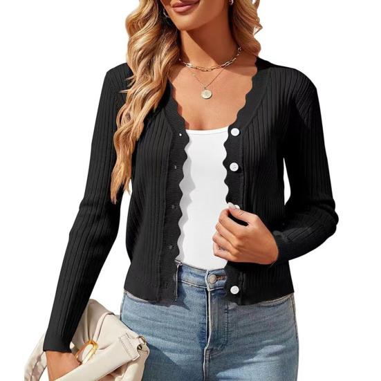 Women Knitting Cardigan V-Neck Buttoned Long Sleeve Knitting Jacket Solid Color Elastic Short Knit Tops Daily Wear