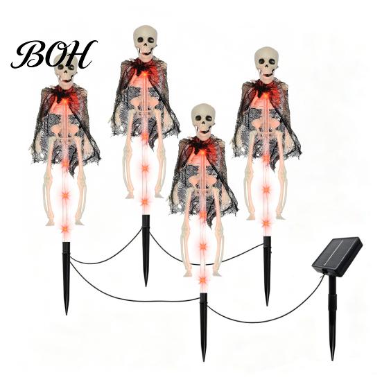 Spooky Garden Stake Lights 4 Pcs Solar Light Up Skeleton Decoration, 3D Creepy Human Halloween Outdoor Walkway Decor Pathway Light, Waterproof