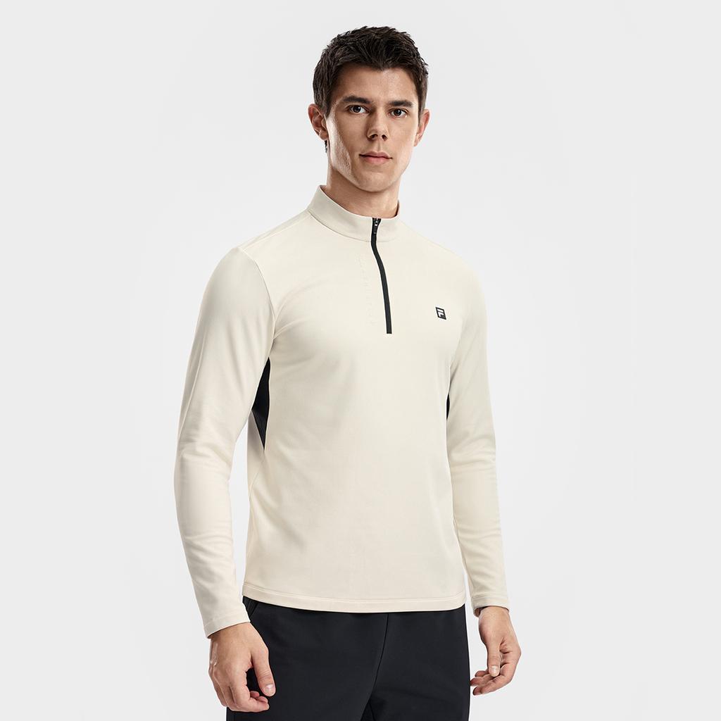 Fila Fleece Version Warm Simple Sports Training Comfortable Versatile Knitted Long Sleeve T-Shirt Men Tops Egrets-White A11M611217FWT