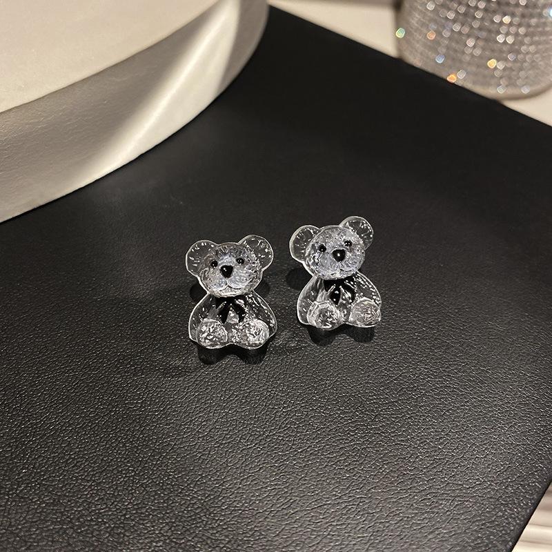 Korea Cute Teenage Girl Heart Transparency Little Bear Earrings Unique Design Simple Jewelry Party Birthday Gift