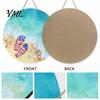 Summer Beach Decor Round Wooden Door Hanger, Watercolor Welcome Sign, Hello Sunshine Indoor Outdoor Wall Hanger Please Plaque for Porch Decorative