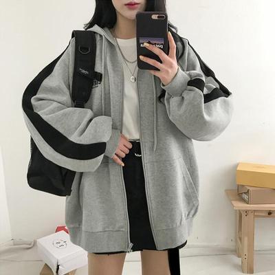 Zipper Coat Women's Spring and Autumn Korean Edition Harajuku Style Student Loose Versatile Long Sleeve Sweater Fashion Women's Wear