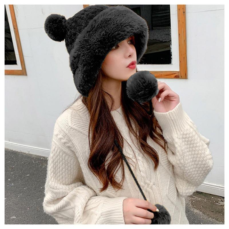 

Winter Hat For Girls Faux Fur Pompom Knitted Hat For Outdoor