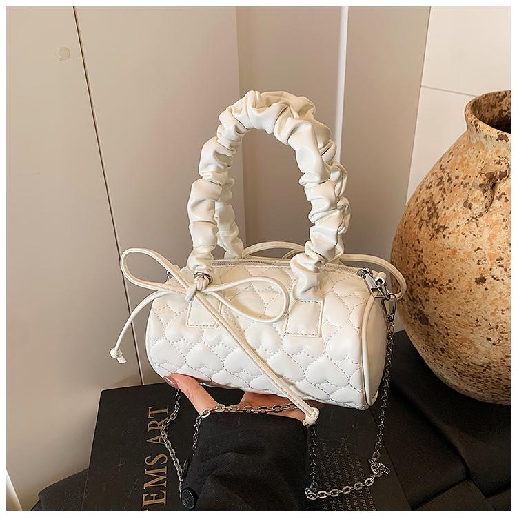 

2025 popular love pattern cylinder bag fashion trend new niche pleated handbag high-end messenger women s bag белый